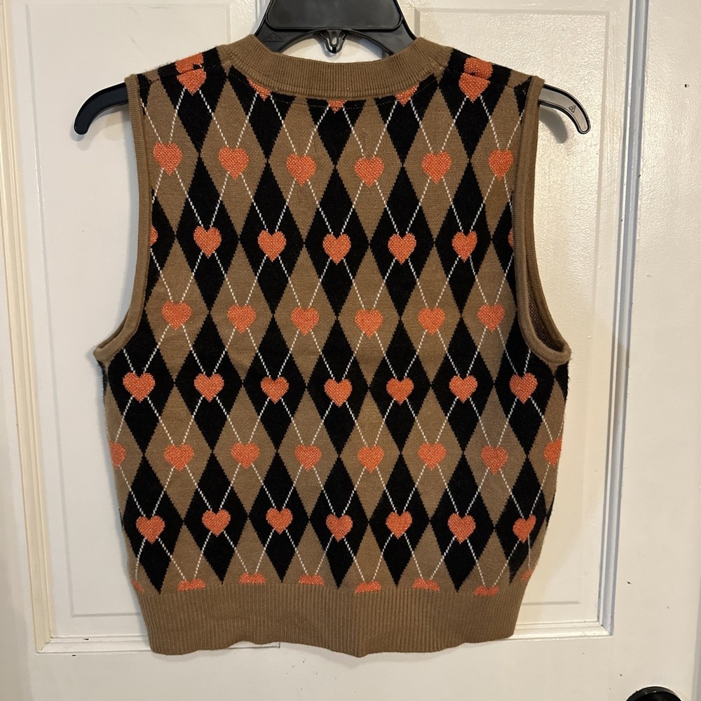 Maeve by Anthropologie Jacquard Sweater Vest Plaid Metallic Heart Size Medium - Picture 4 of 12